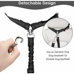 THSINDE Ceinture De Sécurité Pour Chien Double, Ceinture De Sécurité Pour Voiture Pour Animaux De Compagnie, Ceinture De Sécurité Pour Appuie-tête, Laisse De Chien Réglable, Détachable Et Sans Enchevêtrement, Séparateur élastique Réfléchissant Pour Les Déplacemen -Cage, caisse et transport pour chien Soldes 35099831 3