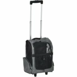 PawHut 2 En 1 Trolley Chariot Sac à Dos Sac De Transport à Roulettes Pour Chien Chat Gris - Gris