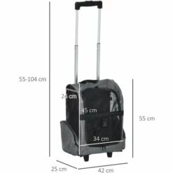 PawHut 2 En 1 Trolley Chariot Sac à Dos Sac De Transport à Roulettes Pour Chien Chat Gris - Gris -Cage, caisse et transport pour chien Soldes 35491560 3