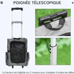PawHut 2 En 1 Trolley Chariot Sac à Dos Sac De Transport à Roulettes Pour Chien Chat Gris - Gris -Cage, caisse et transport pour chien Soldes 35491560 5