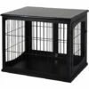 PawHut Cage Pour Chien Animaux Cage En Bois MDF Classe E1 3 Portes Verrouillables Max. 30 Kg Dim. 81L X 58l X 66H Cm Noir - Noir