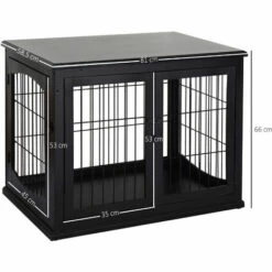 PawHut Cage Pour Chien Animaux Cage En Bois MDF Classe E1 3 Portes Verrouillables Max. 30 Kg Dim. 81L X 58l X 66H Cm Noir - Noir -Cage, caisse et transport pour chien Soldes 35491562 3