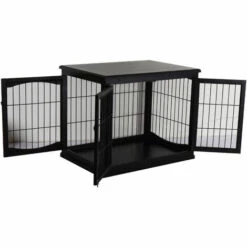 PawHut Cage Pour Chien Animaux Cage En Bois MDF Classe E1 3 Portes Verrouillables Max. 30 Kg Dim. 81L X 58l X 66H Cm Noir - Noir -Cage, caisse et transport pour chien Soldes 35491562 5