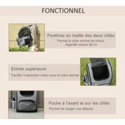 PawHut 2 En 1 Trolley Chariot Sac à Dos Sac De Transport à Roulettes Pour Chien Chat Gris - Gris -Cage, caisse et transport pour chien Soldes 36843472 4
