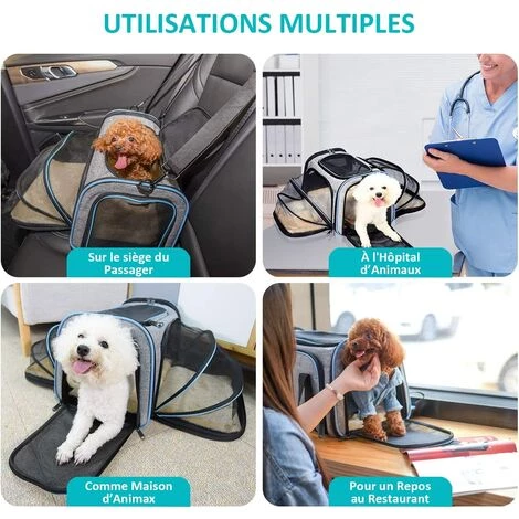 BETTERLIFE Sac De Transport Chat Chien Extensible, Structure Solide, Rangement Facile, Filet Respirant, Spacieux, Pliable, Pour Voyage En Train/Voiture/Restaurant/Avion Approuvé Bleu 2 BETTERLIFE Sac De Transport Chat Chien Extensible, Structure Solide, Rangement Facile, Filet Respirant, Spacieux, Pliable, Pour Voyage En Train/Voiture/Restaurant/Avion Approuvé Bleu – Image 2