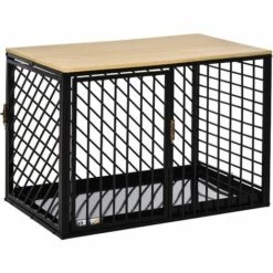 PawHut Cage Pour Chien Animaux Dim. 76L X 48l X 53H Cm 2 Portes Verrouillables Métal Panneau Multicouche Chêne Clair