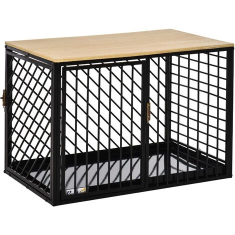 PawHut Cage Pour Chien Animaux Dim. 76L X 48l X 53H Cm 2 Portes Verrouillables Métal Panneau Multicouche Chêne Clair 1 PawHut Cage Pour Chien Animaux Dim. 76L X 48l X 53H Cm 2 Portes Verrouillables Métal Panneau Multicouche Chêne Clair