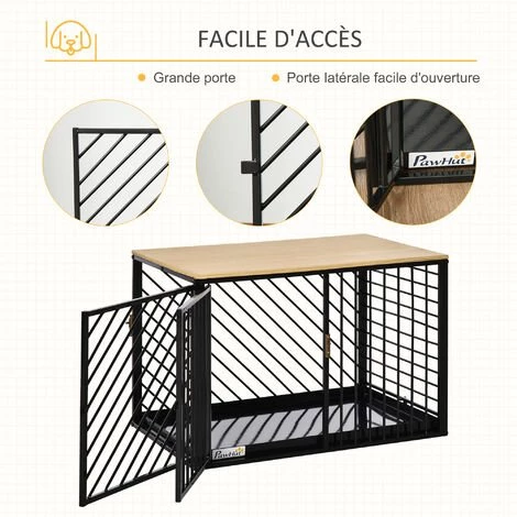 PawHut Cage Pour Chien Animaux Dim. 76L X 48l X 53H Cm 2 Portes Verrouillables Métal Panneau Multicouche Chêne Clair 5 PawHut Cage Pour Chien Animaux Dim. 76L X 48l X 53H Cm 2 Portes Verrouillables Métal Panneau Multicouche Chêne Clair – Image 5