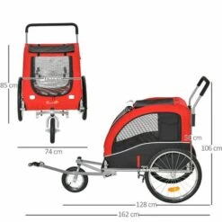 PawHut Jogger Remorque Vélo 2 En 1 Pour Animaux Drapeau Roue Avant Pivotante Réflecteurs Et Barre D'attelage Inclus Rouge Noir - Rouge -Cage, caisse et transport pour chien Soldes 37330579 3