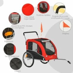 PawHut Jogger Remorque Vélo 2 En 1 Pour Animaux Drapeau Roue Avant Pivotante Réflecteurs Et Barre D'attelage Inclus Rouge Noir - Rouge -Cage, caisse et transport pour chien Soldes 37330579 5