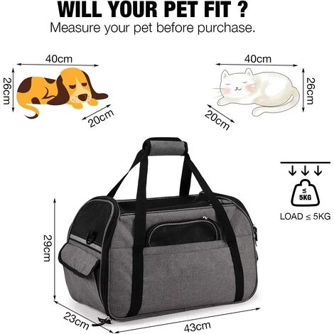 BETTERLIFE Sac Transport Pour Chat/Petit Chien/Lapin, Panier Transport Cabine Pour Petit Animal, Sac Porté Main/Bandoulière Pour Voyage En Train/Voiture/Avion Homologué(Gris) 3 BETTERLIFE Sac Transport Pour Chat/Petit Chien/Lapin, Panier Transport Cabine Pour Petit Animal, Sac Porté Main/Bandoulière Pour Voyage En Train/Voiture/Avion Homologué(Gris) – Image 3