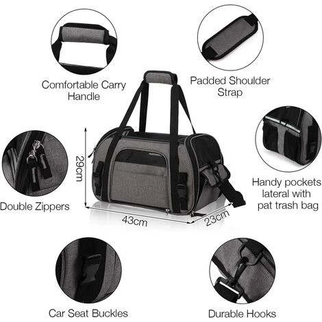 BETTERLIFE Sac Transport Pour Chat/Petit Chien/Lapin, Panier Transport Cabine Pour Petit Animal, Sac Porté Main/Bandoulière Pour Voyage En Train/Voiture/Avion Homologué(Gris) 4 BETTERLIFE Sac Transport Pour Chat/Petit Chien/Lapin, Panier Transport Cabine Pour Petit Animal, Sac Porté Main/Bandoulière Pour Voyage En Train/Voiture/Avion Homologué(Gris) – Image 4