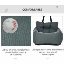 PawHut Sac De Transport Pour Chien Chat - Siège Auto Pour Chien Chat - Housse De Siège Pour Chien Chat - Déhoussable, Sangles Ajustables, Attache - Coton Gris - Gris -Cage, caisse et transport pour chien Soldes 37971875 4