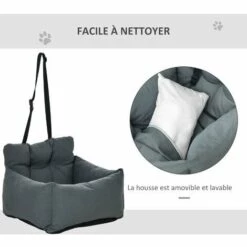 PawHut Sac De Transport Pour Chien Chat - Siège Auto Pour Chien Chat - Housse De Siège Pour Chien Chat - Déhoussable, Sangles Ajustables, Attache - Coton Gris - Gris -Cage, caisse et transport pour chien Soldes 37971875 5