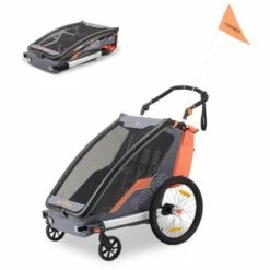 Remorque à Vélo Sport Cruiser Fuxtec Convertible 2 En 1 Aluminium Pour 1 Ou 2 Enfants Poussette Pliable