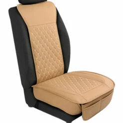 AUGIENB Housse De Siège De Voiture En Cuir PU De Luxe Avant Coussin Protecteur De Tapis Universel Anti-dérapant Beige -Cage, caisse et transport pour chien Soldes 39654582 3