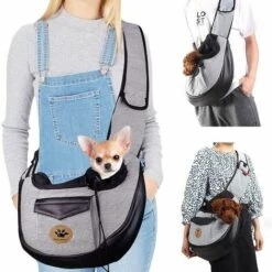 BARES Sacs De Transport Bandoulière Porteur De Compagnie Chien Chat Petit Chiot Sac À Bandoulière Voyage Tote Mains Libre Sling Pliable Sac À Dos, Gris