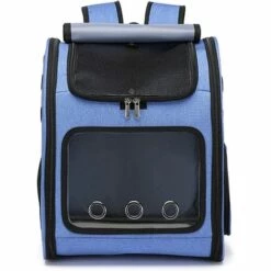 ECHOO Sac A Dos Transport Chien,Sac à Dos Pour Animal De Compagnie Pliable,Bandoulière Réglable,Tapis En Laine Lavable,Respirant Sac à Dos De Transport Pour Chat Pour Randonnée Camping Plein Air，Bleu