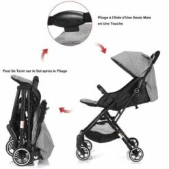 COSTWAY Poussette Combinée De Bébé Pliant Poussette Canne Compacte Pour Voyage Sécurité à 5 Points Accoudoir Réglable Vert Gris -Cage, caisse et transport pour chien Soldes 41546048 3