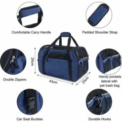 TANABATA Sac Transport Pour Chat/Petit Chien/Lapin, Panier Transport Cabine Pour Petit Animal, Sac Porté Main/Bandoulière Pour Voyage En Train/Voiture/Avion Homologué(M Marine) -Cage, caisse et transport pour chien Soldes 41997722 3