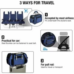 TANABATA Sac Transport Pour Chat/Petit Chien/Lapin, Panier Transport Cabine Pour Petit Animal, Sac Porté Main/Bandoulière Pour Voyage En Train/Voiture/Avion Homologué(M Marine) -Cage, caisse et transport pour chien Soldes 41997722 5