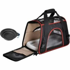 TANABATA Sac De Transport Chat Chien Extensible Et Autres Animaux De Compagnie, Souple Et Pliable Avec Matelas En Peluche Amovible Pour Voyage En Avion/Voiture/Train (41 * 20 * 27cm Cm)