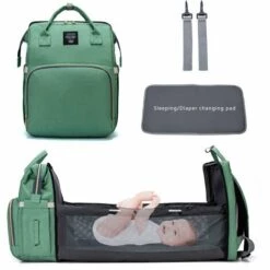 DONTODENT Sac à Dos à Langer Bébé étanche En Oxford,Sac A Langer Pour Bebe Multifonction Sac De Voyage Avec 1 Matelas à Langer Et 2 Sangles De Poussette Pour Mères Et Papa-vert