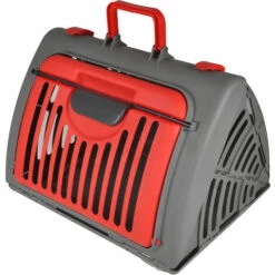 HOMEMAISON Caisse De Transport Pliable En Plastique Pour Animaux Anthracite/Rouge 46 X 35 X H33 Cm - Anthracite/Rouge -Cage, caisse et transport pour chien Soldes 42842243 3