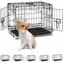 Relaxdays Cage De Chiens Pour La Maison, Bureau, Boîte De Chiens De Voiture, Avec Récipient, 56 Cm, Noir