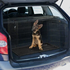 Relaxdays Cage De Chiens Pour La Maison, Bureau, Boîte De Chiens De Voiture, Avec Récipient, 56 Cm, Noir -Cage, caisse et transport pour chien Soldes 43383109 4