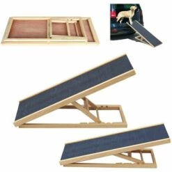 DAY PLUS Rampe Pour Chien Rampe Pour Animaux Compagnie Pour Voiture, Avec Hauteur Réglable, Rampe De Sécurité Pour Tapis Antidérapant, Conception Portable Pliable, Cadre En Bois Robuste