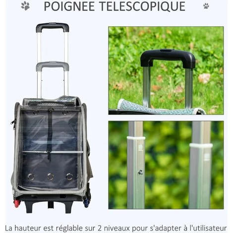PawHut Sac à Dos Trolley Chariot Sur Roulettes 2 En 1 Pour Chien Chat Poignée Telescopique 6 Roues En étoile Coussin Et Attache Inclus Oxford Motif écailles Gris Brillant - Gris 5 PawHut Sac à Dos Trolley Chariot Sur Roulettes 2 En 1 Pour Chien Chat Poignée Telescopique 6 Roues En étoile Coussin Et Attache Inclus Oxford Motif écailles Gris Brillant - Gris – Image 5