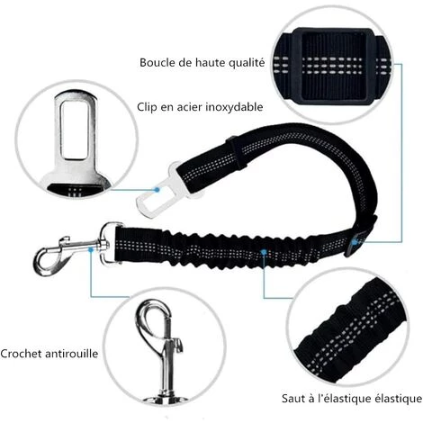 BARES Lot De 2 Voiture Ceinture De Securite Pour Chien, Avec Système D'absorption Des Chocs Et Mousqueton Solide Réglable Harnais Pour Chien Et Chat (Noir) 3 BARES Lot De 2 Voiture Ceinture De Securite Pour Chien, Avec Système D'absorption Des Chocs Et Mousqueton Solide Réglable Harnais Pour Chien Et Chat (Noir) – Image 3