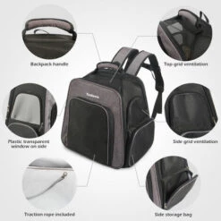 TODECO Sac à Dos Extensible Pour Chats, Extra Large 40x30x45cm (L X L X H), Sac De Voyage Portable Pour Animaux De Compagnie Avec Tunnel, Gris - Gris -Cage, caisse et transport pour chien Soldes 44828228 3