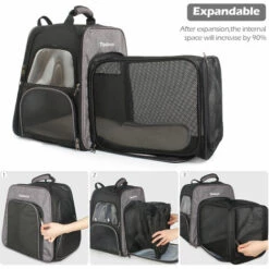TODECO Sac à Dos Extensible Pour Chats, Extra Large 40x30x45cm (L X L X H), Sac De Voyage Portable Pour Animaux De Compagnie Avec Tunnel, Gris - Gris -Cage, caisse et transport pour chien Soldes 44828228 4