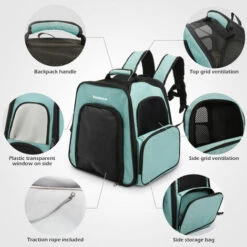 TODECO Sac à Dos Extensible Pour Chats, Extra Large 40x30x45cm (L X L X H), Sac De Voyage Portable Pour Animaux De Compagnie Avec Tunnel, Vert - Vert -Cage, caisse et transport pour chien Soldes 44828230 3
