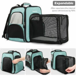 TODECO Sac à Dos Extensible Pour Chats, Extra Large 40x30x45cm (L X L X H), Sac De Voyage Portable Pour Animaux De Compagnie Avec Tunnel, Vert - Vert -Cage, caisse et transport pour chien Soldes 44828230 4
