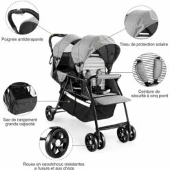 Poussette Double Pliable LUCKZON Poussettes BéBé Tandem à 4 Roues Pour Jumeaux, Jusqu'à 15 Kg - Gris -Cage, caisse et transport pour chien Soldes 46355237 4