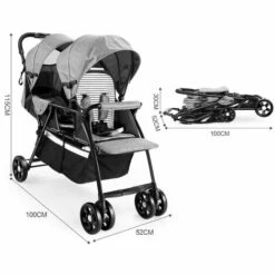 Poussette Double Pliable LUCKZON Poussettes BéBé Tandem à 4 Roues Pour Jumeaux, Jusqu'à 15 Kg - Gris -Cage, caisse et transport pour chien Soldes 46355237 5