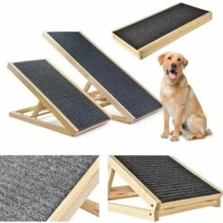 DAY PLUS 70CM Rampe Pour Chien/chat Réglable En Hauteur 2 Marches Rampe Pour Chien Escalier En Bois Pliable