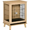 PawHut Cage Pour Chien Sur Pied Style Scandinave - Dim. 64L X 48l X 83H Cm - Porte Verrouillable, Plateau Déjection Coulissant - Acier Noir Panneaux Particules Aspect Bois Clair - Beige