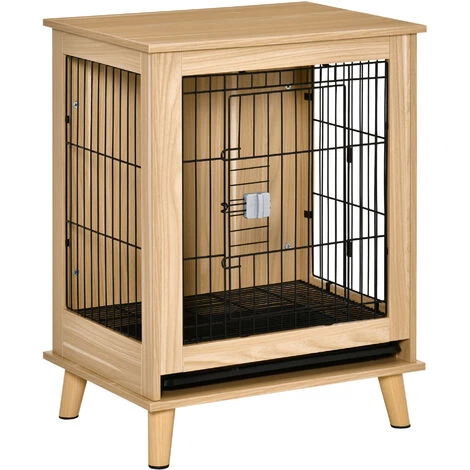 PawHut Cage Pour Chien Sur Pied Style Scandinave - Dim. 64L X 48l X 83H Cm - Porte Verrouillable, Plateau Déjection Coulissant - Acier Noir Panneaux Particules Aspect Bois Clair - Beige 1 PawHut Cage Pour Chien Sur Pied Style Scandinave - Dim. 64L X 48l X 83H Cm - Porte Verrouillable, Plateau Déjection Coulissant - Acier Noir Panneaux Particules Aspect Bois Clair - Beige