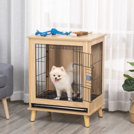 PawHut Cage Pour Chien Sur Pied Style Scandinave - Dim. 64L X 48l X 83H Cm - Porte Verrouillable, Plateau Déjection Coulissant - Acier Noir Panneaux Particules Aspect Bois Clair - Beige 2 PawHut Cage Pour Chien Sur Pied Style Scandinave - Dim. 64L X 48l X 83H Cm - Porte Verrouillable, Plateau Déjection Coulissant - Acier Noir Panneaux Particules Aspect Bois Clair - Beige – Image 2