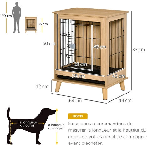 PawHut Cage Pour Chien Sur Pied Style Scandinave - Dim. 64L X 48l X 83H Cm - Porte Verrouillable, Plateau Déjection Coulissant - Acier Noir Panneaux Particules Aspect Bois Clair - Beige 3 PawHut Cage Pour Chien Sur Pied Style Scandinave - Dim. 64L X 48l X 83H Cm - Porte Verrouillable, Plateau Déjection Coulissant - Acier Noir Panneaux Particules Aspect Bois Clair - Beige – Image 3