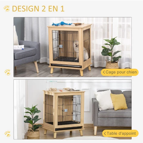 PawHut Cage Pour Chien Sur Pied Style Scandinave - Dim. 64L X 48l X 83H Cm - Porte Verrouillable, Plateau Déjection Coulissant - Acier Noir Panneaux Particules Aspect Bois Clair - Beige 4 PawHut Cage Pour Chien Sur Pied Style Scandinave - Dim. 64L X 48l X 83H Cm - Porte Verrouillable, Plateau Déjection Coulissant - Acier Noir Panneaux Particules Aspect Bois Clair - Beige – Image 4
