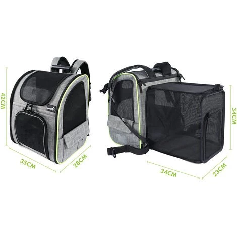 Pecute Sac à Dos Chat Chien Extensible 90%, Sac Transport Pour Chat Petit Chien Respirant, Sac A Dos De Transport Chat Avec Matelas En Peluche Amovible, Pour Voyage En Train/Voiture/Restaurant/Avion, Gris - Gris 5 Pecute Sac à Dos Chat Chien Extensible 90%, Sac Transport Pour Chat Petit Chien Respirant, Sac A Dos De Transport Chat Avec Matelas En Peluche Amovible, Pour Voyage En Train/Voiture/Restaurant/Avion, Gris - Gris – Image 5