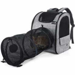 Pecute Sac à Dos Chat Chien 2 En 1, Sac Transport Pour Chat Petit Chien Avec Tunnel Extensible, Sac A Dos De Transport Chat Chiot Respirant, Pour Chat Chien Lapin De Moins De 15 Kg - Gris