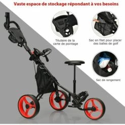 COSTWAY Chariot De Golf 3 Roues Pliable Hauteurs Réglables Avec Porte-Parapluie Réglable Et Siège Hydraulique Porte-Boisson Sac -Cage, caisse et transport pour chien Soldes 47952300 3
