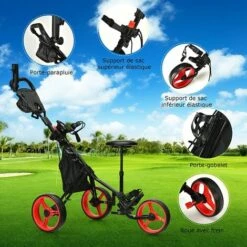 COSTWAY Chariot De Golf 3 Roues Pliable Hauteurs Réglables Avec Porte-Parapluie Réglable Et Siège Hydraulique Porte-Boisson Sac -Cage, caisse et transport pour chien Soldes 47952300 4