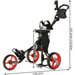 COSTWAY Chariot De Golf 3 Roues Pliable Hauteurs Réglables Avec Porte-Parapluie Réglable Et Siège Hydraulique Porte-Boisson Sac -Cage, caisse et transport pour chien Soldes 47952300 5
